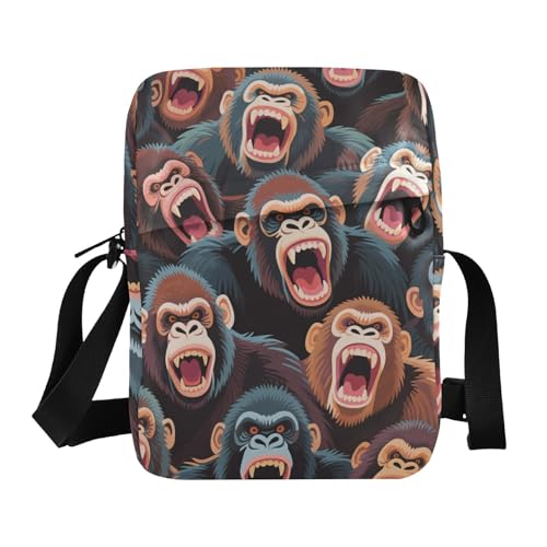 KLL Bunte Cartoon-Tier-Orang-Utan-Kuriertasche für Damen, veganes Leder, Schultertasche für Herren, Einkaufs-Schultertasche von KLL