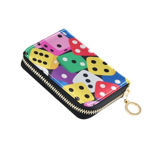 KLL Bunte Cartoon-Würfel-Leder-Kartenhalter für Herren, Geldbörse mit 9 Kartenfächern, RFID-blockierend, für Herren mit Reißverschluss von KLL