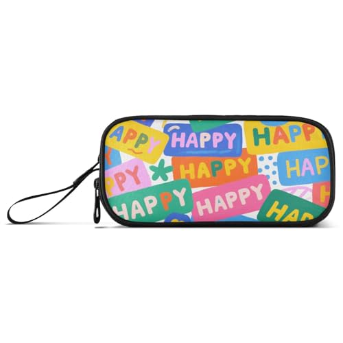 KLL Bunte Cartoon-fröhliche moderne Nylon-Federmäppchen für Mädchen, große Kapazität, Federmäppchen für Schule, Schreibwaren, Organizer für adrette Schüler von KLL