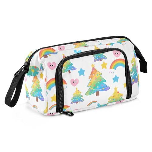 KLL Bunte Federmäppchen mit Weihnachtsbaum, Regenbogenfarben, großes Fassungsvermögen, mit Bleistift, leicht, für Herren, adretter Schulbedarf von KLL