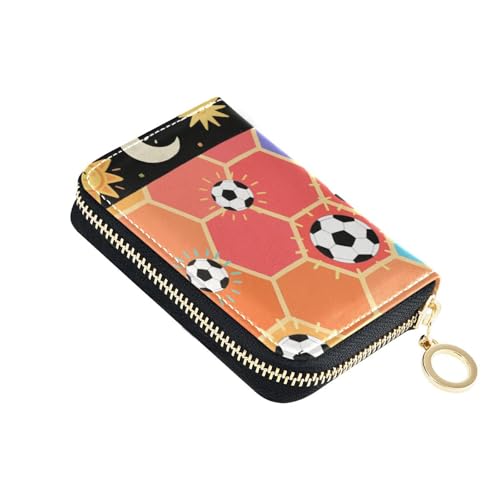 KLL Bunte Fußball-Kartenhalter aus Leder mit 9 Kartenfächern, RFID-blockierendem Kartenhalter mit Reißverschluss von KLL