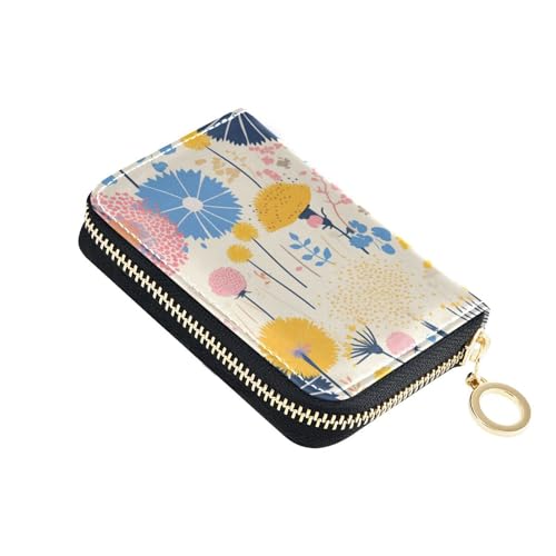 KLL Bunte Geldbörse mit Löwenzahn-Blume, moderner skandinavischer Stil, Leder, für Herren, Kreditkartenetui mit 2 Geldfächern, RFID-blockierend, mit Reißverschluss von KLL