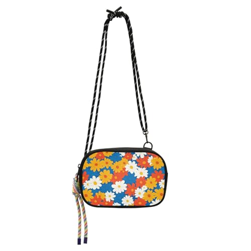 KLL Bunte Seitentasche mit mehreren Gänseblümchen, für Damen, bequem, mit verstellbarem Riemen, lässige Handy-Brusttasche, zum Einkaufen von KLL