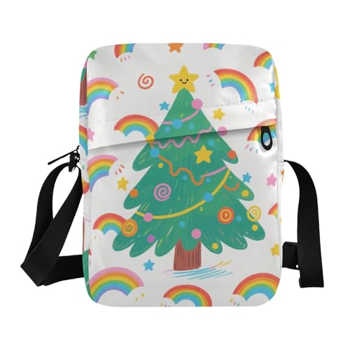 KLL Bunte Umhängetasche mit Weihnachtsbaum, Regenbogenfarben, veganes Leder, für Herren, lässige Schultertasche für Reisen von KLL