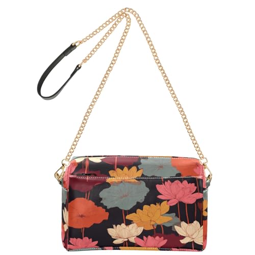 KLL Bunte Wasserlilien, Blumenblätter, modische kleine Crossbody-Tasche für Damen, veganes Leder, Croos, Umhängetaschen, Reißverschluss, Schultertaschen von KLL