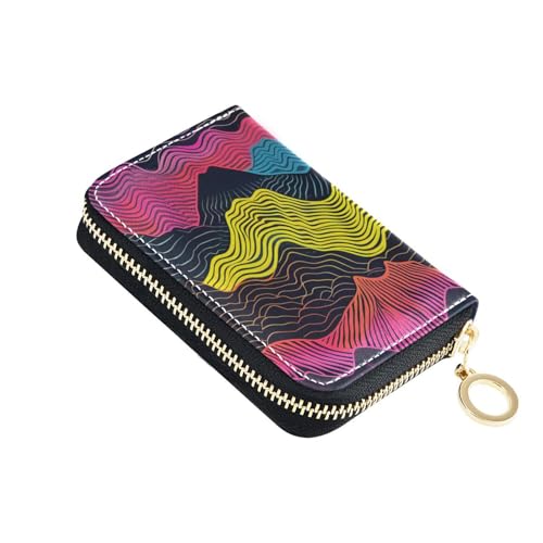 KLL Bunte Wellen, Leder-Kartenetui für Damen, mit 9 Kartenfächern, RFID-blockierend, Kreditkartenetui mit Reißverschluss von KLL
