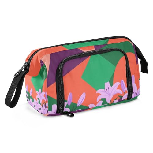 KLL Bunte geometrische Formen, lila Lilien, großes Federmäppchen, großes Fassungsvermögen, Taschen mit Reißverschluss und Reißverschluss, für Herren, Kosmetika KLL Bunte geometrische Formen, lila Lilien, großes Federmäppchen, großes Fassungsvermögen, Taschen mit Reißverschluss und Reißverschluss, für Herren, Kosmetika von KLL