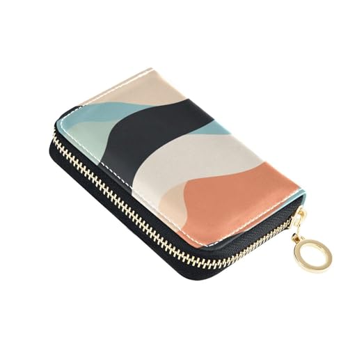 KLL Bunte lange gewellte Muster, Leder-Kartenetui mit 2 Geldfächern, RFID-blockierend, Kreditkartenbuch mit Reißverschluss von KLL