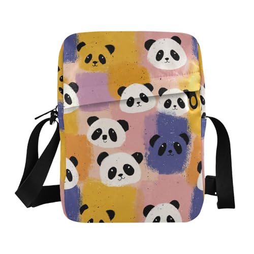 KLL Bunte quadratische Panda-Cartoon-Umhängetasche, Umhängetasche, veganes Leder, Schultertasche für Herren, Einkaufstasche von KLL