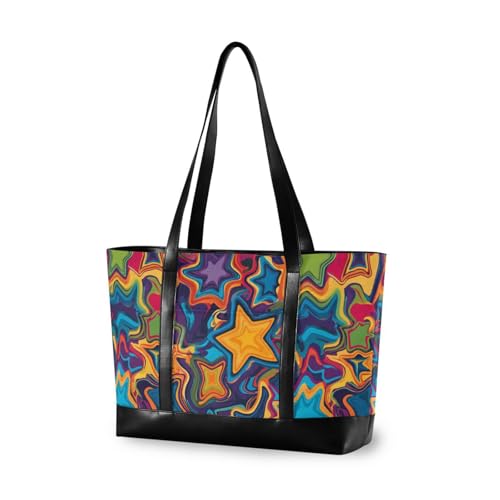 KLL Bunte verzerrte Sternmuster im Pop-Art-Stil, professionelle Laptop-Tasche mit Reißverschluss, große Arbeitstasche für Damen, große Handtasche für Herren, mit Windeln, Bolso de Trabajo para mujer von KLL