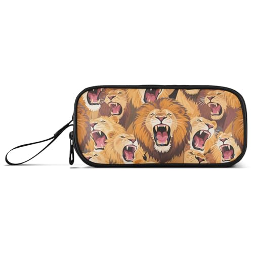 KLL Buntes Cartoon-Tier-Löwen-Federmäppchen, Nylon, große Kapazität, Stifteetui, Schreibwaren-Tasche für High School Frauen von KLL