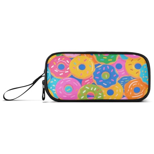 KLL Buntes Federmäppchen mit Cartoon-Donut-Motiv, Nylon, großes Fassungsvermögen, Federmäppchen mit Reißverschluss, für Schule, Teenager, Mädchen von KLL