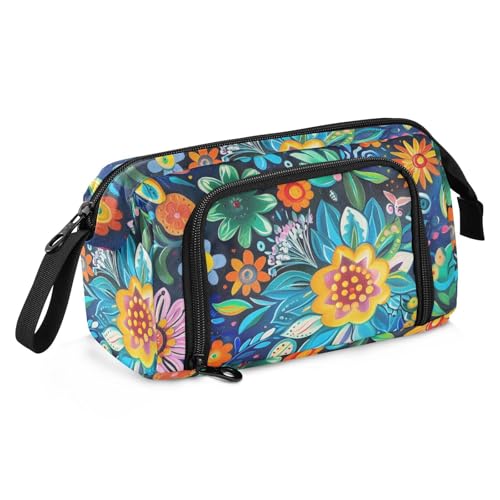 KLL Buntes Federmäppchen mit Mandala-Blumen, großes Fassungsvermögen, niedliches Federmäppchen, multifunktional, für Teenager, High School von KLL