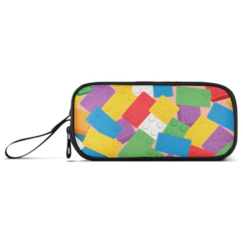 KLL Buntes Federmäppchen mit niedlichem Cartoon-Baustein-Design, Nylon, große Kapazität, Reißverschluss, Federmäppchen, Schreibwaren-Tasche für adrette Schule, Teenager, Mädchen von KLL