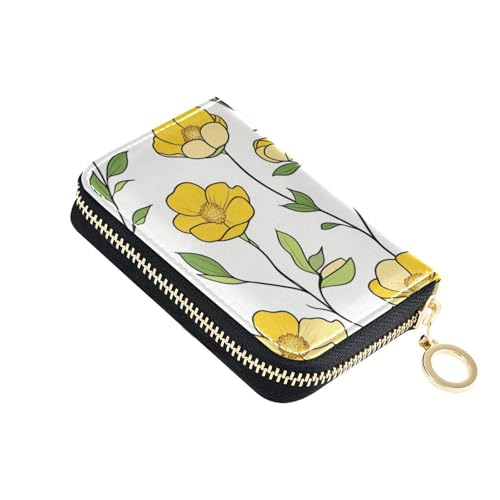 KLL Buttercup Simple Line Art Cartoon Stil Leder Kleine Kreditkartenetui mit 2 Geldfächern, RFID-blockierend, kleines Kreditkartenetui für Damen mit Reißverschluss von KLL