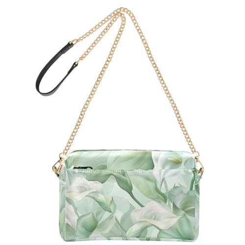 KLL Calla Lilienblume, Pastellfarben, Minzgrün, modische Umhängetasche, kleine Tasche für Damen, veganes Leder, Cross-Body, Geldbörse, Reißverschluss, Schulterhandtaschen für Damen von KLL
