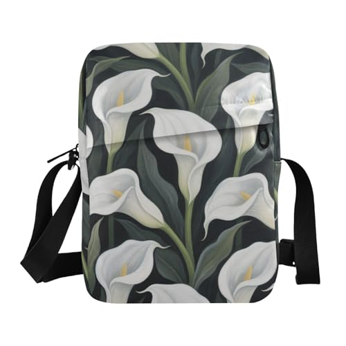 KLL Calla Lilies Herren-Umhängetasche, veganes Leder, Einkaufstasche, Schulterhandtasche, Weiß von KLL