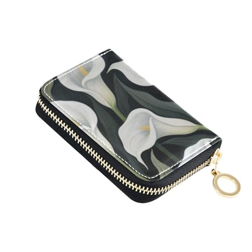 KLL Calla Lilies Kreditkartenetui aus Leder, mit RFID-blockierendem Kreditkartenschutz mit Reißverschluss, Weiß von KLL