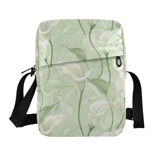 KLL Calla Lily Flower Pastellfarben Minzgrün Crossbody Messenger Bag Veganes Leder Umhängetasche Herren Shopping Frau Handtasche Schultergurt von KLL