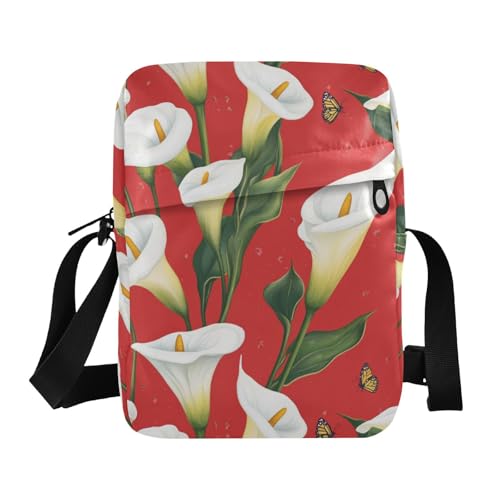 KLL Cartoon Calla Lilie Blume Herren Kuriertasche Veganes Leder Umhängetasche für Damen Casual Damen Schulterhandtaschen von KLL