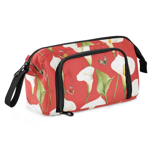 KLL Cartoon Calla Lily Red Pencil Pouches Large Capacity Bag with Compartment with Compartment for Adolescentes High School von KLL