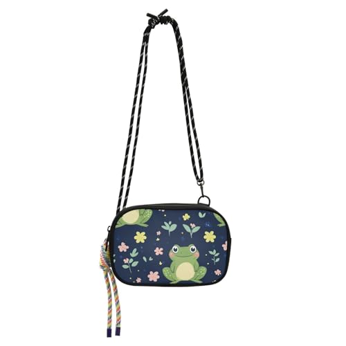 KLL Cartoon Cute Frog Navy Blue Small Crossbody Purse Men Waterproof with Credit Card Slots Small Shoulder Bag Walk the dog von KLL