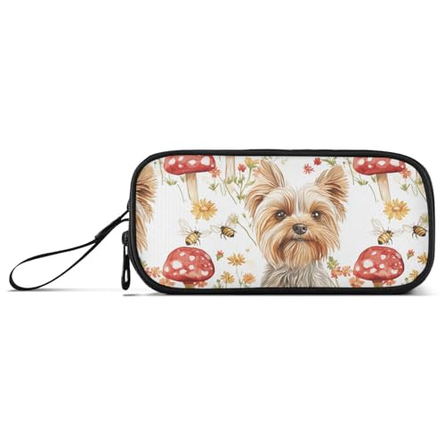 KLL Cartoon-Federmäppchen mit niedlichem Yorkshire Terrier, realistischer Stil, Nylon, großes Fassungsvermögen, großes Federmäppchen mit Reißverschluss, Schreibwaren für College-Männer von KLL