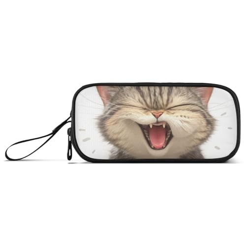 KLL Cartoon-Federmäppchen mit wütender Katze, Nylon, für Studenten, große Kapazität, Reißverschluss, Federmäppchen, Schreibwaren-Tasche für elementare Teenager, Mädchen von KLL