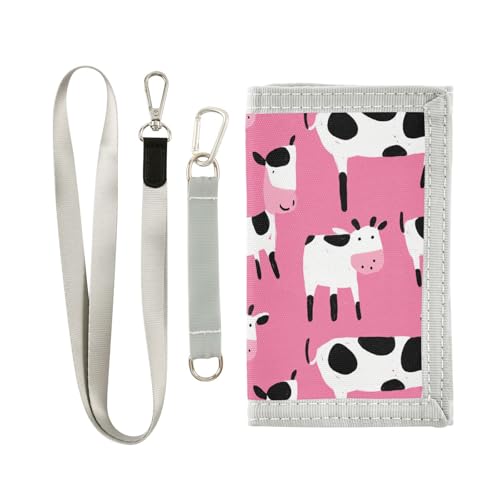 KLL Cartoon-Geldbörse mit niedlichem Kuh-Design, dreifach gefaltet, cooles Geschenk, bunt, dünn, für Herren, mit Umhängeband von KLL