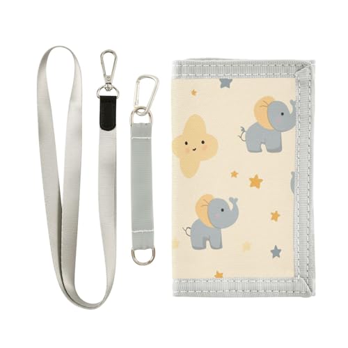 KLL Cartoon-Geldbörse mit niedlichen Elefanten und Sternen, dreifach gefaltet, Kartenhalter für Herren, Nylon, leicht, dünn, mit Umhängeband von KLL