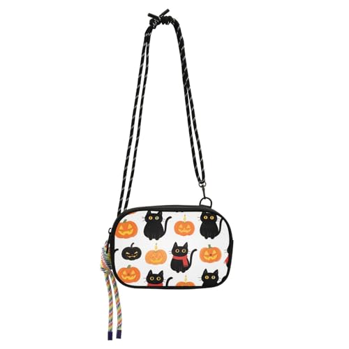 KLL Cartoon Halloween Schwarze Katzen und Kürbisse Crossbody Tasche Frauen Komfort mit Kreditkartenfächern Handtaschen Spaziergang mit dem Hund von KLL