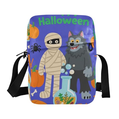KLL Cartoon-Halloween-Umhängetasche, niedlich, veganes Leder, Umhängetasche, für Herren, Reise-Schulterhandtasche von KLL