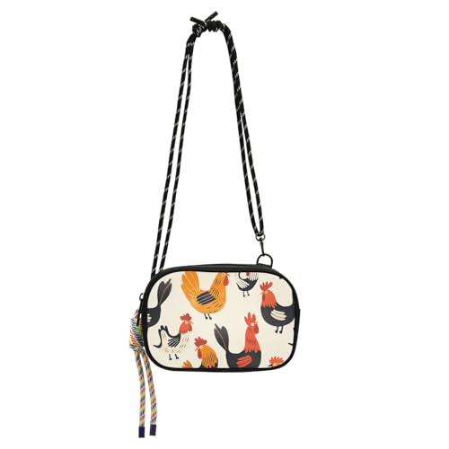 KLL Cartoon-Illustration von Rooster West Crossbody Geldbörse für Herren Komfort mit Kreditkartenfächern Damen Schulterhandtaschen Have a meal von KLL