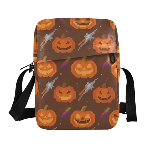 KLL Cartoon Pixel Halloween kleine Kuriertasche für Herren, veganes Leder, Schultertasche für Damen, lässige Schulterhandtaschen von KLL