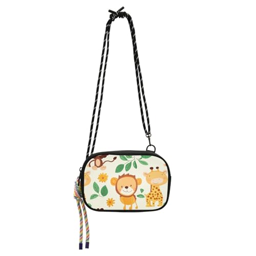 KLL Cartoon Tiere Zoo Löwe Affe Giraffe Mini Crossbody Tasche Herren Praktisch mit verstellbarem Riemen Schwarz Handtasche Datum von KLL