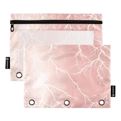 KLL Charming Lightning Federmäppchen in Rotgold, Aufbewahrungstasche für Ringe, Ordner, Organizer mit Ordnerlöchern für Kinder, Schreibwarenbedarf von KLL