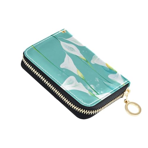 KLL Chic Calla Lily Kartenetui aus türkisfarbenem Leder mit 2 Geldfächern, RFID-blockierend, Kartenetui mit Reißverschluss von KLL