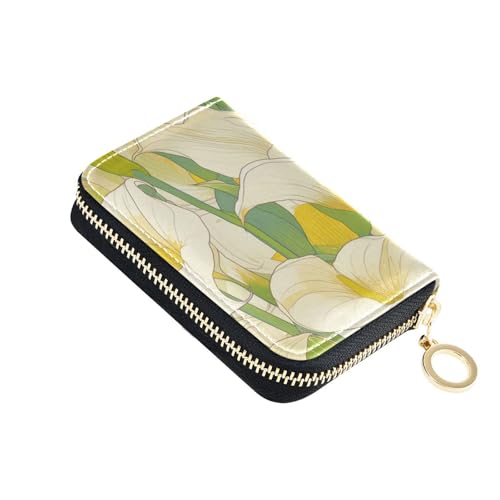 KLL Chic Calla Lily Lemon Yellow Light Green Leather Credit Card Wallet for Men with 9 Card Slot RFID Blocking Small Card Holder with Zipper von KLL