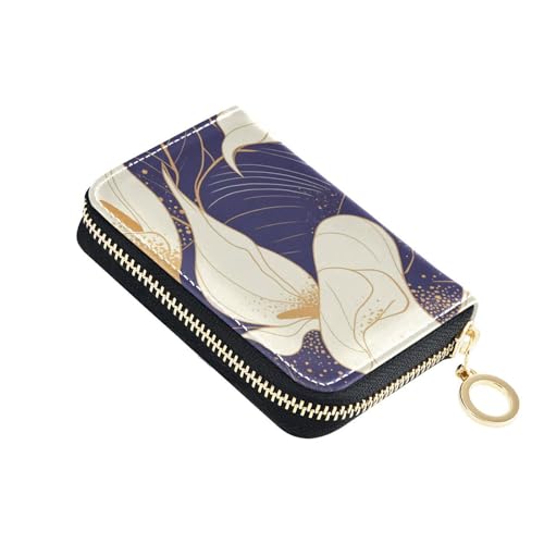 KLL Chic Purple Calla Lily Vintage Leather Card Wallet for Men with 9 Card Slot RFID Blocking Card Holder Men with Zipper von KLL