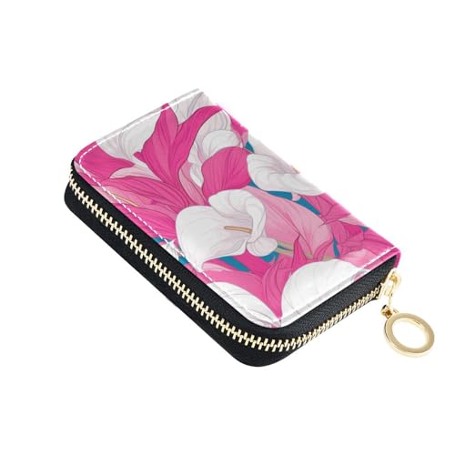 KLL Chic Vintage Calla Lily Hot Pink and White Leather Card Wallet Women with 9 Card Slot RFID Blocking Credit Card Holder for Men with Zipper von KLL