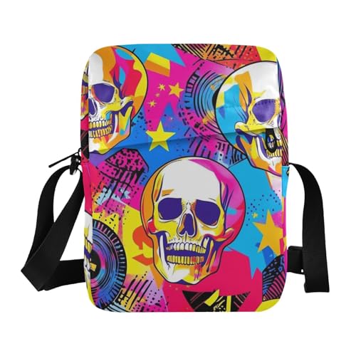 KLL Color Record Umhängetasche für Herren, Motiv: Rock Totenkopf, veganes Leder, lässige Schulterhandtasche von KLL