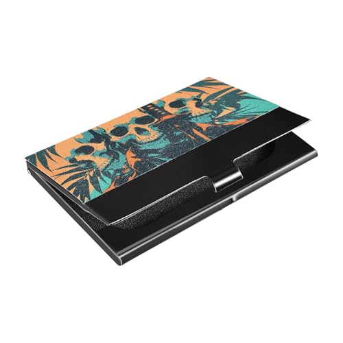 KLL Cool Human Skulls with Leaves Dark Style UltraThin Portable Business Card Holder with Leather & Stainless Steel Small Card Holder for Women or Men tarjetero para hombres von KLL