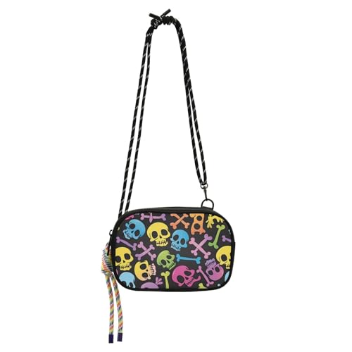 KLL Coole Cartoon-Totenkopf-Umhängetasche für Damen, mit Kreditkartenfächern, Seitentaschen, für Spaziergänge von KLL