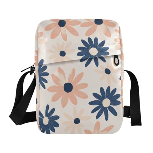 KLL Daisies Umhängetasche aus veganem Leder, Marineblau, für Reisen, Schultertasche von KLL
