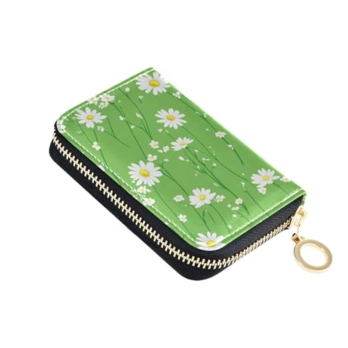 KLL Daisy Grass Green Leather Card Holder Wallet Women with Cion Purse RFID Blocking Card Holder Men with Zipper von KLL
