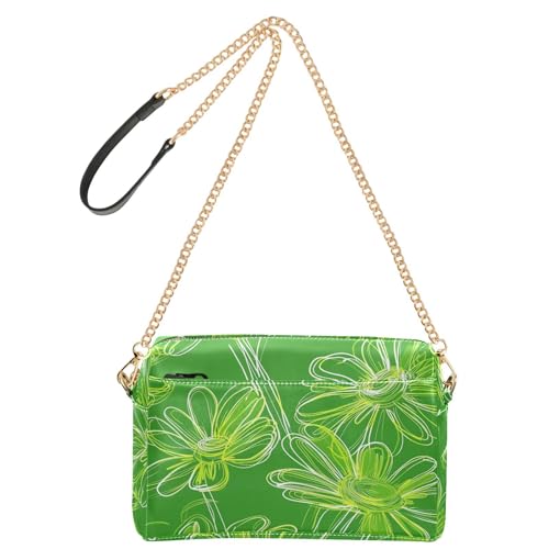 KLL Daisy Neon Green Abstract Handgezeichnete Mode Crossbody Taschen für Frauen Veganes Leder Crossbody Geldbörse Wasserdicht Umhängetasche von KLL