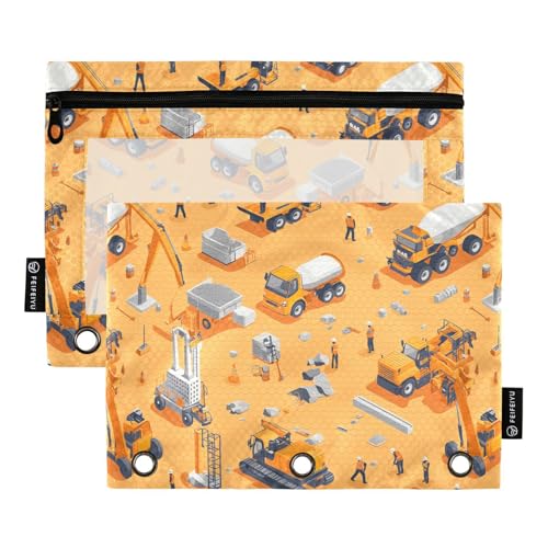 KLL Dam Grader Betonmischer-LKW-Bleistifttasche, 3-Loch-Tasche für Ringe, Ordner, Ordner mit Ordnerlöchern, für Kinder, Schreibwaren-Organizer, Upplies von KLL