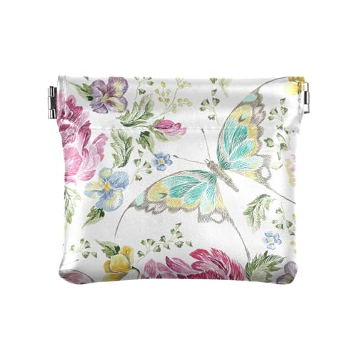 KLL Damen-Geldbörse aus Leder, Schlüssel-Organizer für Frauen, Damen, florale Rosen, Cottage, Schmetterling, Blumenrosen, Landhaus-Schmetterling, 11 cm (L) x 9,5 cm (B) x 1 cm (H), Druck, Floral Roses von KLL