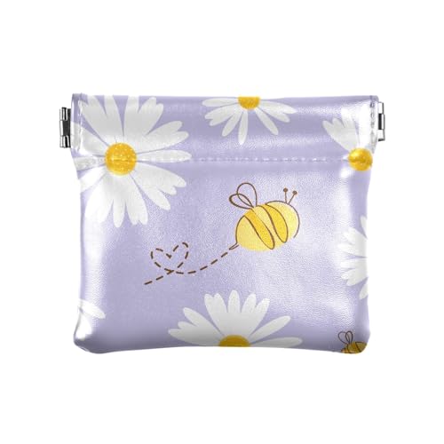 KLL Damen-Geldbörse aus Leder, ausgefallener Schmuck-Organizer für Damen, Gänseblümchen, Feldbiene, Gänseblümchen, Feldbiene, 11 cm (L) x 9,5 cm (B) x 1 cm (H), Druck, Gänseblümchen, Feldbiene, von KLL