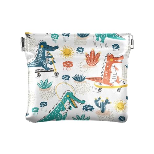 KLL Damen-Geldbörse aus Leder, niedliche Tasche, Make-up-Tasche für Damen, Krokodil-Wildtiere, lustig, Krokodil-Wildtiere, lustig, 11 cm (L) x 9,5 cm (B) x 1 cm (H), Druck, Krokodil Wildtier Lustig, von KLL